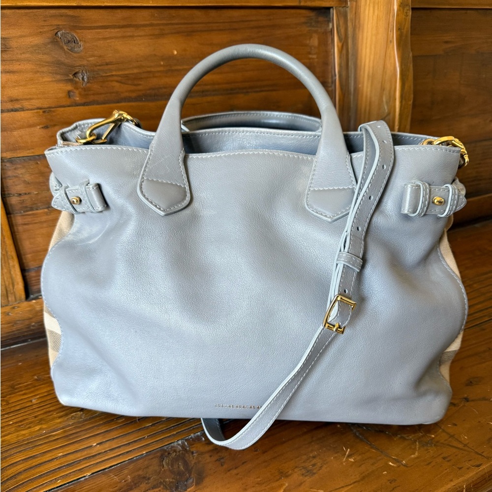 Burberry Limited Edition Medium Banner Bag – Gray Leather with House Check Sides